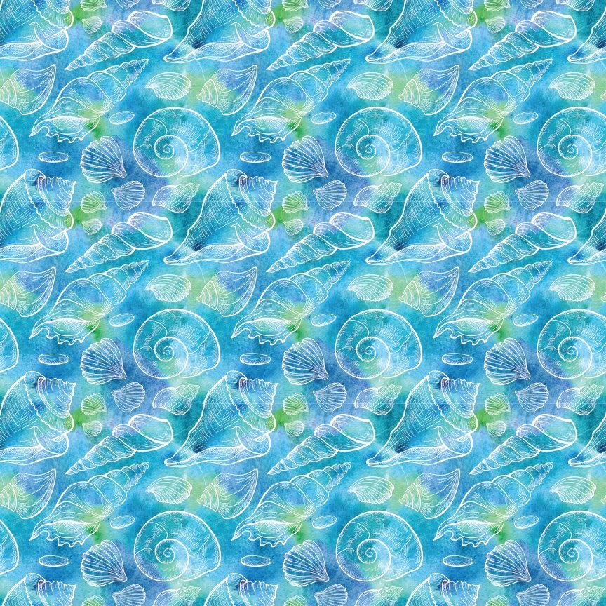 Blue & Green Watercolor Seashells Pattern Acrylic Sheets - CMB Pattern Acrylic